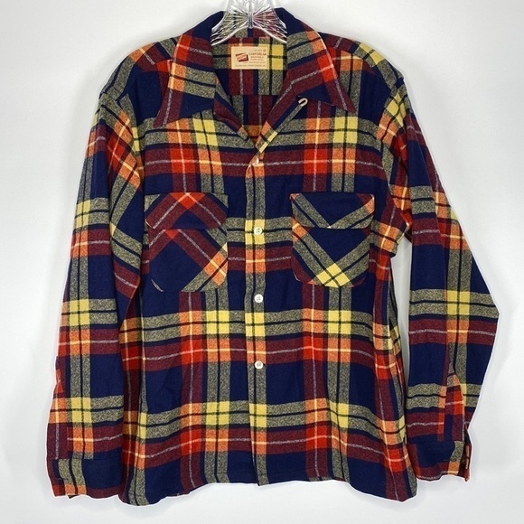 Vintage AKOM Sanforlan Wool Washable Button Up Shirt 40s/50s RARE Loop  Collar - Picture 1 of 5